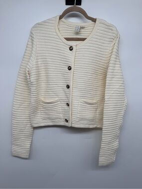 Joie Cream Ribbed Button-Front Cardigan Jacket
